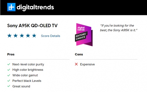 “OLED的一次量子飞跃”索尼QD-OLED电视A95K获海外媒体好评