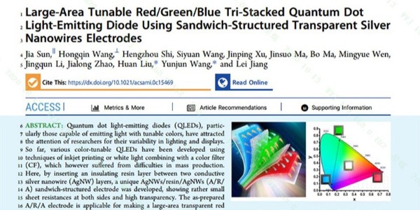 星烁纳米在ACS上发表论文：大面积可调色多基色量子点发光二极管